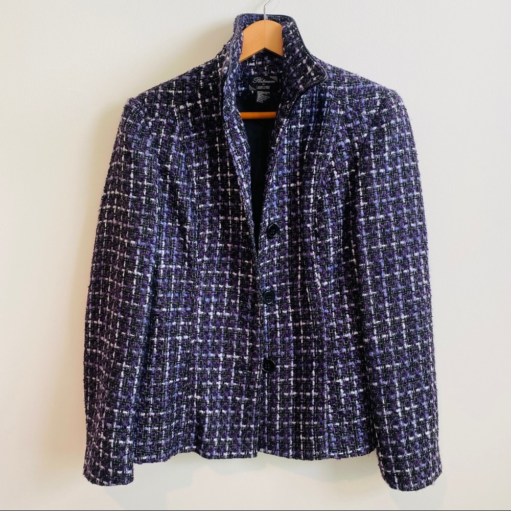 Purple Black & White Tweed Jacket By Platinum By Larry Levine Size 14